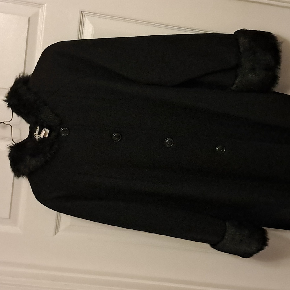JP 1893 Full Length 100% Wool Dress Coat With Faux Fur Trim